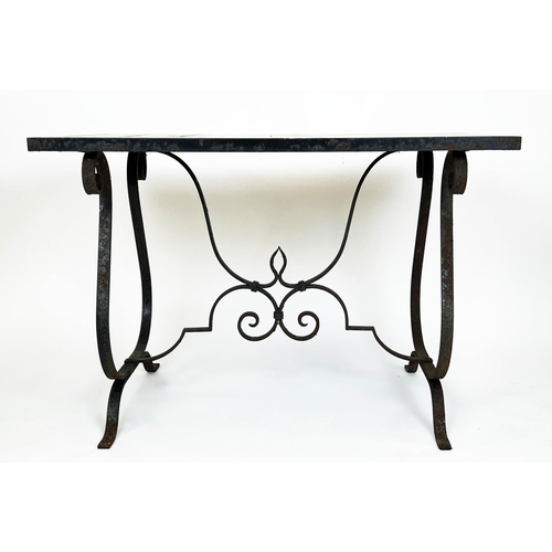 134 - ORANGERY/POTTING TABLE, French Provincial design, cast iron base with rectangular marble top, 75cm H... 