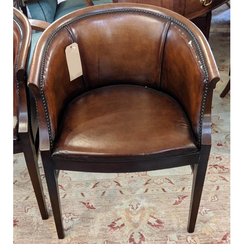 174 - LEATHER TUB CHAIRS, a pair, each 60cm, wooden frames. (2)