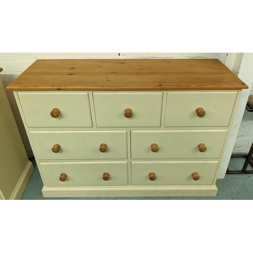 378 - BANK OF DRAWERS, 45cm D x 87cm x 122cm W, pine top, white painted.