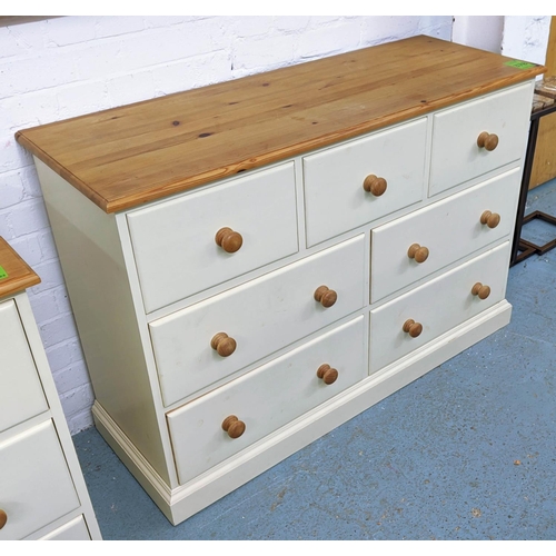 378 - BANK OF DRAWERS, 45cm D x 87cm x 122cm W, pine top, white painted.