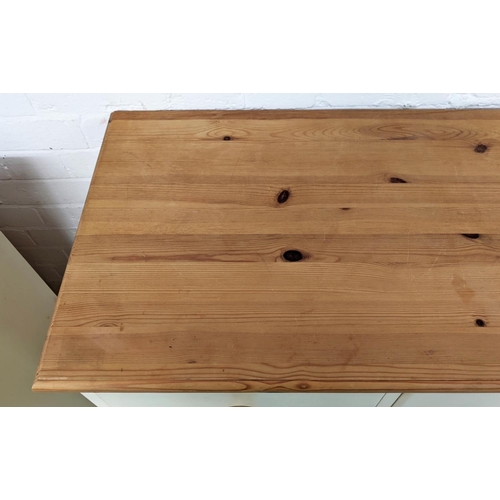 378 - BANK OF DRAWERS, 45cm D x 87cm x 122cm W, pine top, white painted.