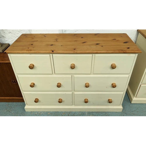 379 - BANK OF DRAWERS, 45cm D x 87cm x 122cm W, pine top, white painted.