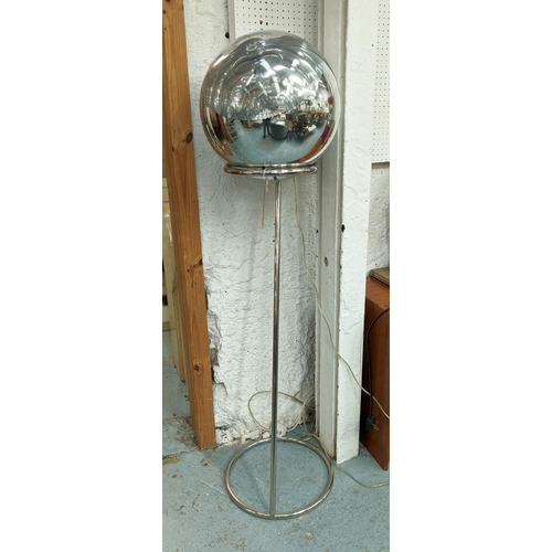 384 - FLOOR LAMP, 160cm H, vintage 20th century, with a mirrored perspex shade ball on a chrome stand.