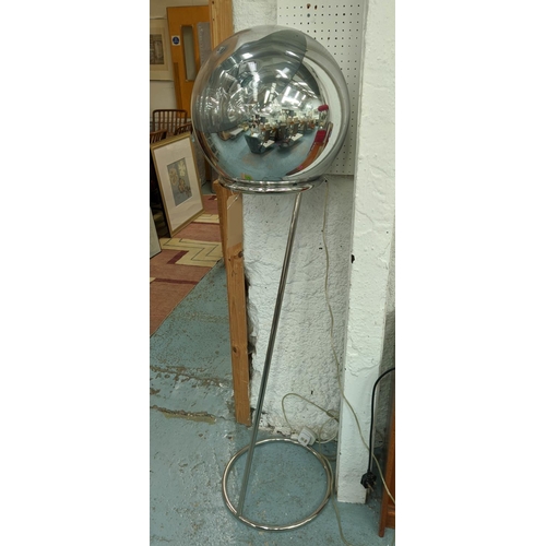 384 - FLOOR LAMP, 160cm H, vintage 20th century, with a mirrored perspex shade ball on a chrome stand.