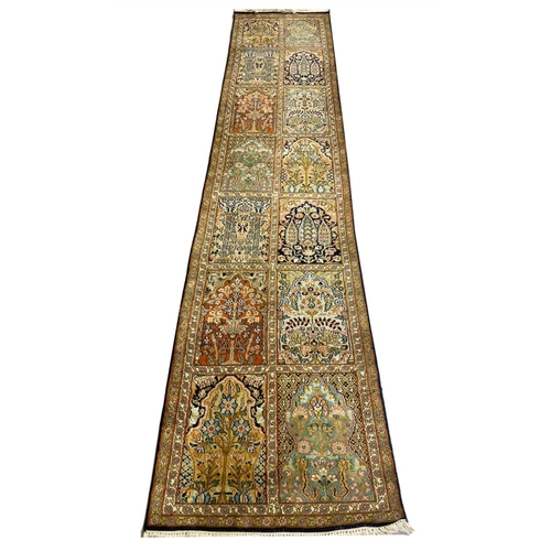 85 - PURE SILK GARDEN DESIGN RUNNER, 295cm x 63cm.