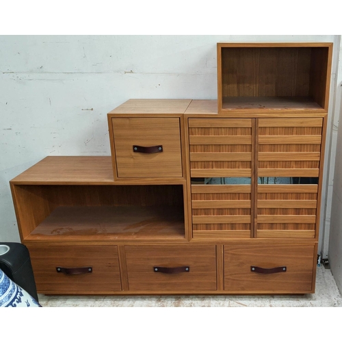 409 - CABINET, contemporary Tansu inspired design, various storage areas, leathered handles, 160cm x 45cm ... 