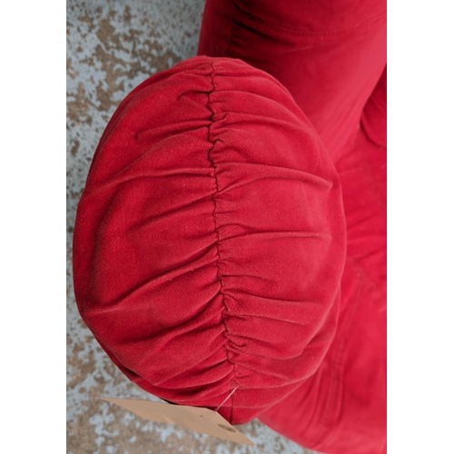 380 - FINGER CHAIR, 108cm W x 84cm H, in red chenille in the manner of Joe Colombo, swivel action.