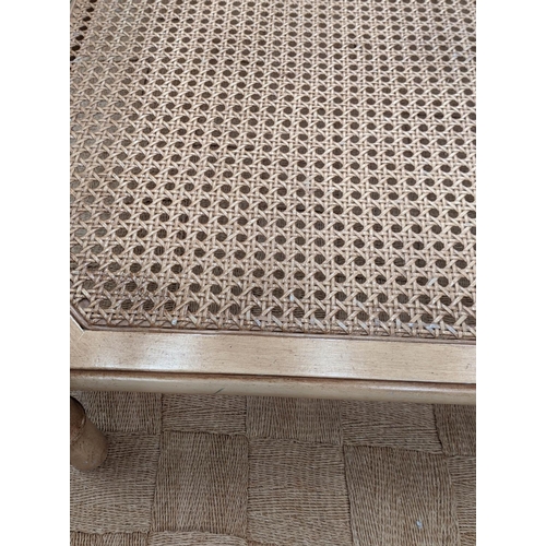 398 - LOW TABLE, 90cm x 90cm x 50cm, faux bamboo, caned under tier bevelled glass top.