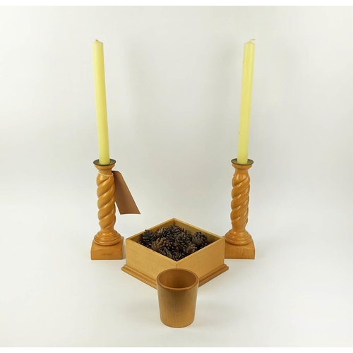 8 - LINLEY SMALLS COLLECTION BY DAVID LINLEY, including two candle sticks, candle cup and box, 25cm at t... 