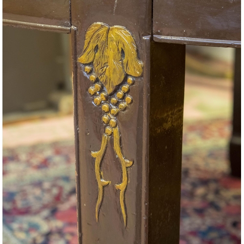 167 - DINING TABLE, 79cm H x 121cm W x 168 L, Chinese painted and carved fir wood with glass top.