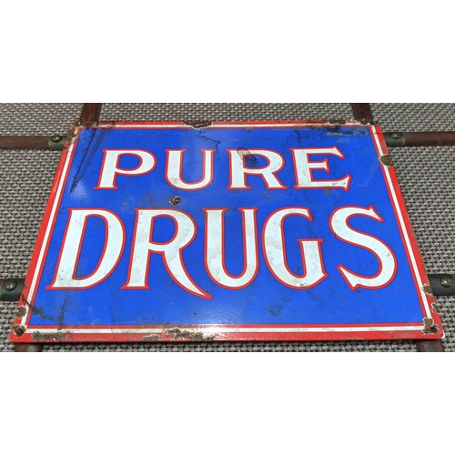 402 - PURE DRUGS, vintage style enamel sign, aged finish, 37.5cm x 28.5cm.