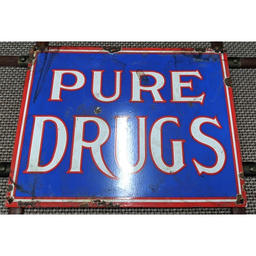 402 - PURE DRUGS, vintage style enamel sign, aged finish, 37.5cm x 28.5cm.