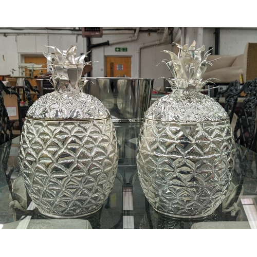 403 - PINEAPPLE ICE BUCKETS, a pair, 33cm H, polished metal. (2)