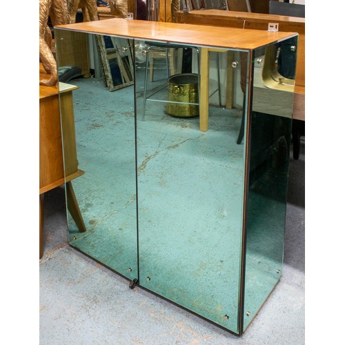 426 - MIRRORED CABINET, 106cm H x 86cm W x 37cm D, mid 20th century sycamore, with two doors.