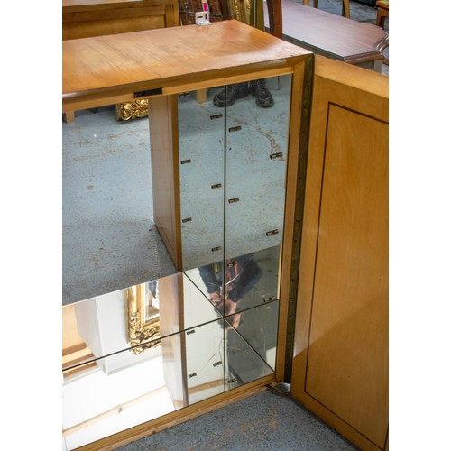 426 - MIRRORED CABINET, 106cm H x 86cm W x 37cm D, mid 20th century sycamore, with two doors.