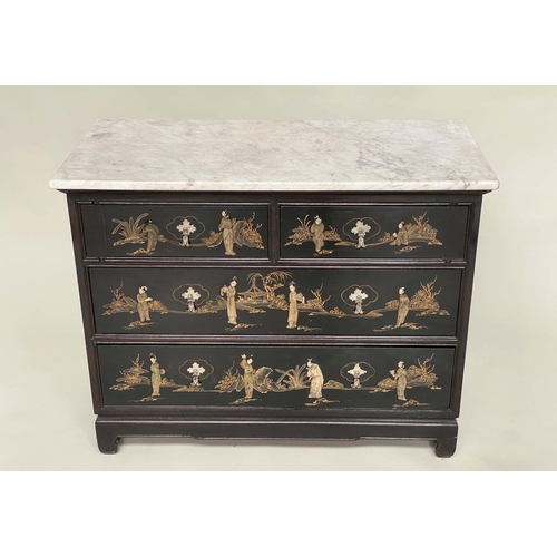 103 - COMMODE, Chinese lacquered and gilt and stone chinoiserie decoration with two short and two long dra... 