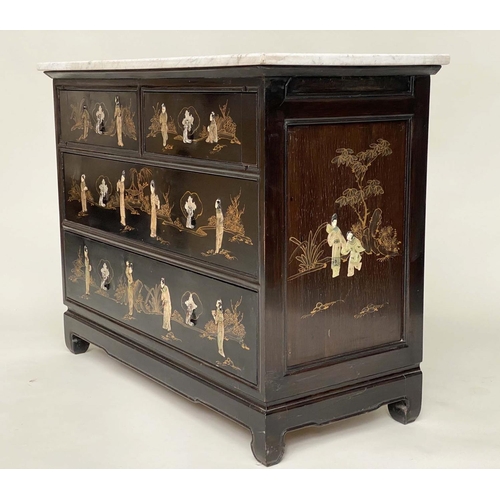 103 - COMMODE, Chinese lacquered and gilt and stone chinoiserie decoration with two short and two long dra... 