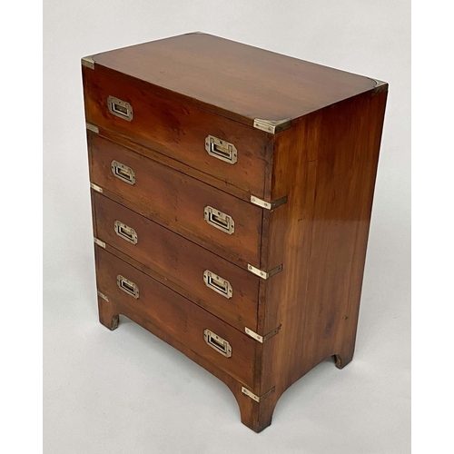 109 - CAMPAIGN STYLE CHESTS, a pair, 1970s yewwood and brass bound each with four drawers, 60cm W x 38cm D... 