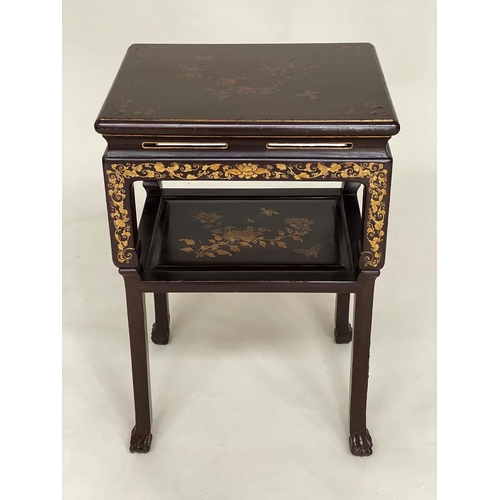 116 - LAMP TABLE, late 19th/early 20th century Chinese lacquered and gilt decorated with two tiers. 70cm H... 