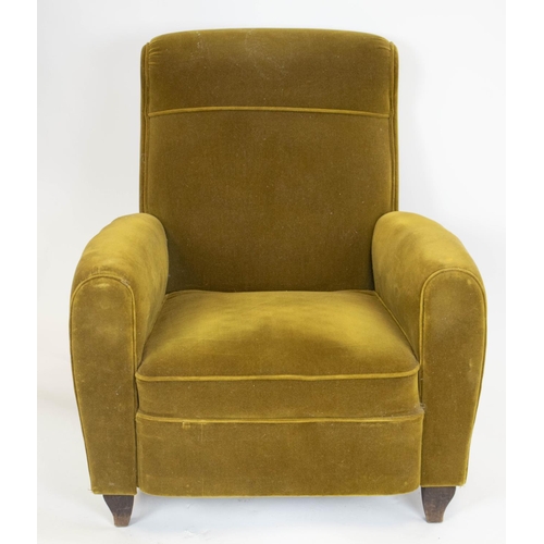 207 - ARMCHAIRS, 83cm H x 76cm W, a pair, circa 1940, French in olive velvet. (2)