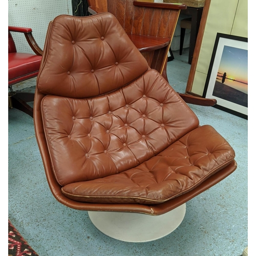 386 - ARMCHAIR, 96cm H, buttoned brown leather, vintage 20th century.