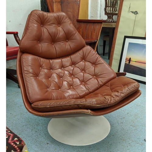 386 - ARMCHAIR, 96cm H, buttoned brown leather, vintage 20th century.