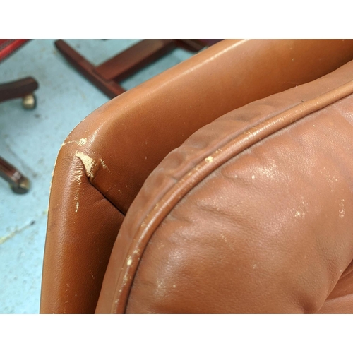 386 - ARMCHAIR, 96cm H, buttoned brown leather, vintage 20th century.