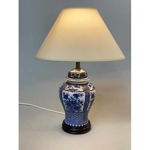 94 - TABLE LAMPS, a pair, Chinese blue and white ceramic vase form with shades, 46cm H. (2)