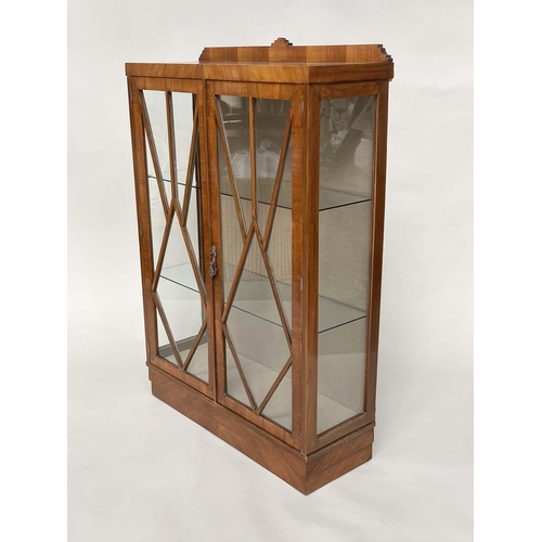 97 - ART DECO DISPLAY CABINET, walnut with two glazed doors enclosing shelves, 90cm x 130cm H x 31cm D.