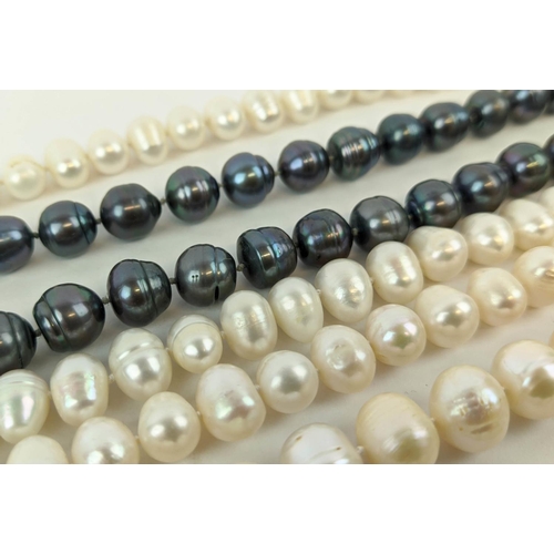 4 - FOUR FRESHWATER PEARL NECKLACES, comprising three white pearl necklaces and one peacock pearl neckla... 