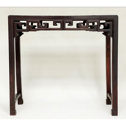 106 - ALTAR TABLE, 19th century Chinese lacquered fir, rectangular with carved pierced frieze, 92cm W x 88... 