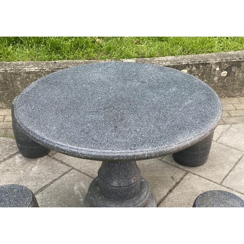 119 - GARDEN/TERRACE SET, granite, comprising table 90cm W x 72cm H and four stools. (5)