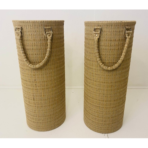 414 - UMBRELLA STANDS, a pair, 60cm x 26cm diam., thick woven fabric upholstered, with handles. (2)