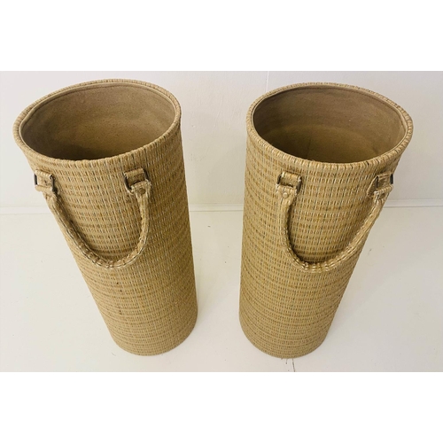 414 - UMBRELLA STANDS, a pair, 60cm x 26cm diam., thick woven fabric upholstered, with handles. (2)