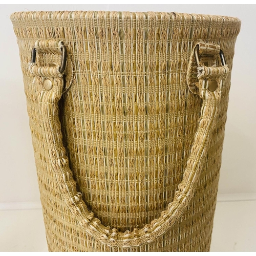 414 - UMBRELLA STANDS, a pair, 60cm x 26cm diam., thick woven fabric upholstered, with handles. (2)