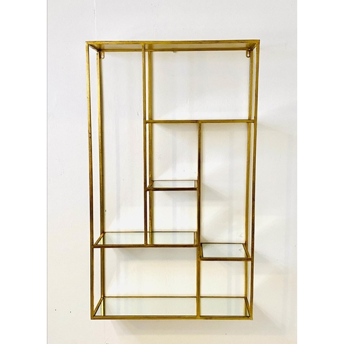 415 - WALL MOUNTING ETAGERE, 100cm H x 60cm W x 20cm D, 1960s French style, mirrored glass shelves, gilt m... 