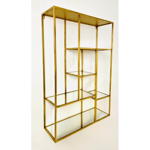 415 - WALL MOUNTING ETAGERE, 100cm H x 60cm W x 20cm D, 1960s French style, mirrored glass shelves, gilt m... 