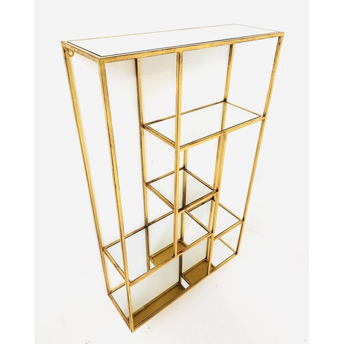 415 - WALL MOUNTING ETAGERE, 100cm H x 60cm W x 20cm D, 1960s French style, mirrored glass shelves, gilt m... 