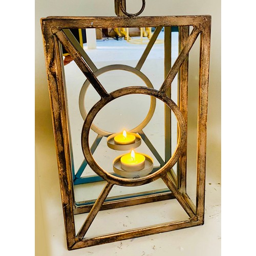 431 - WALL HANGING CANDLE LANTERNS, a set of six, French Art Deco style, mirrored backs, 42cm x 22cm x 11c... 