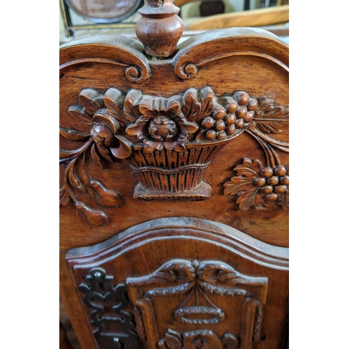 129 - A FRENCH WALNUT PANETIERE, probably 19th century carved frieze spindle gallery front and sides, sing... 