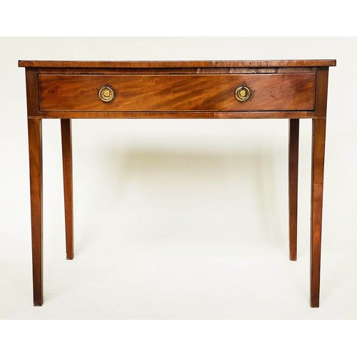 99 - WRITING TABLE, George III period mahogany with line inlay and single full width frieze drawer. 75cm ... 