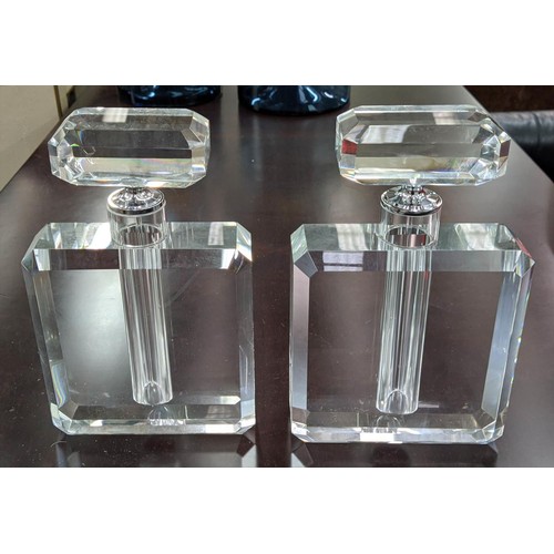 401 - PERFUME BOTTLES, a pair, art deco style cut glass, 26cm H. (2)