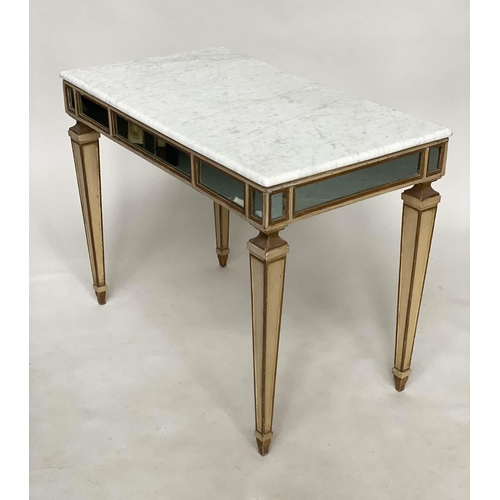 96 - CENTRE/CONSOLE TABLE, early 20th century Italian grey painted parcel gilt and mirror panelled with t... 