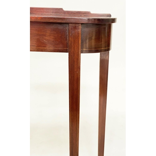 103 - CONSOLE/HALL TABLE, George III design rounded rectangular mahogany and satinwood line inlaid with ta... 