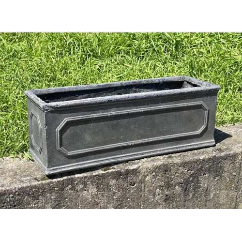 110 - WINDOW BOXES/PLANTERS, a pair, faux lead of neo-classical form, together with a smaller planter, 50c... 