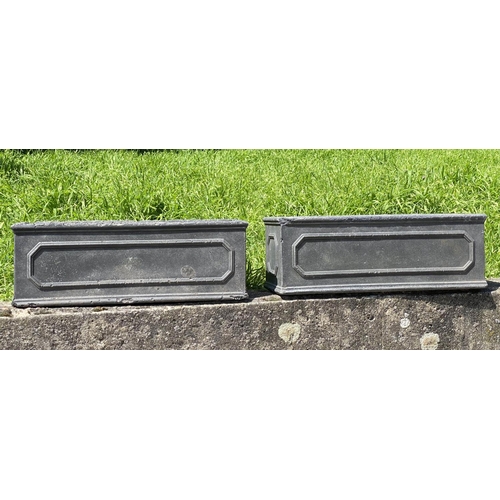 110 - WINDOW BOXES/PLANTERS, a pair, faux lead of neo-classical form, together with a smaller planter, 50c... 