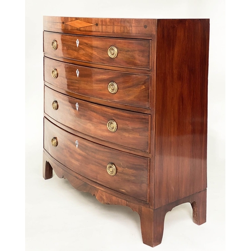 81 - REGENCY HALL CHEST, bowfronted figured mahogany and satinwood marquetry inlaid adapted with four lon... 