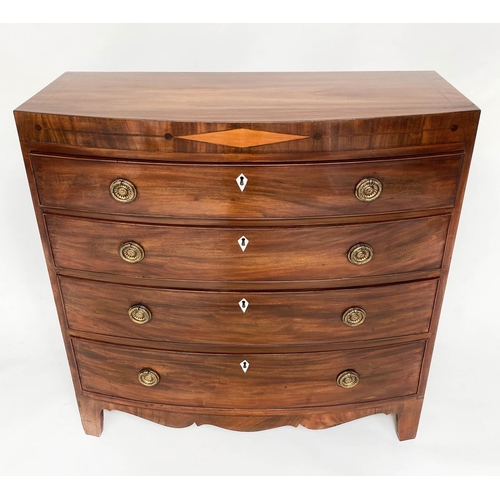 81 - REGENCY HALL CHEST, bowfronted figured mahogany and satinwood marquetry inlaid adapted with four lon... 