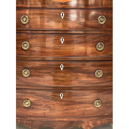 81 - REGENCY HALL CHEST, bowfronted figured mahogany and satinwood marquetry inlaid adapted with four lon... 