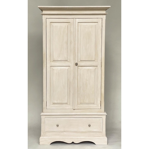 92 - ARMOIRE, French style traditionally grey painted with two panelled doors enclosing hanging space abo... 